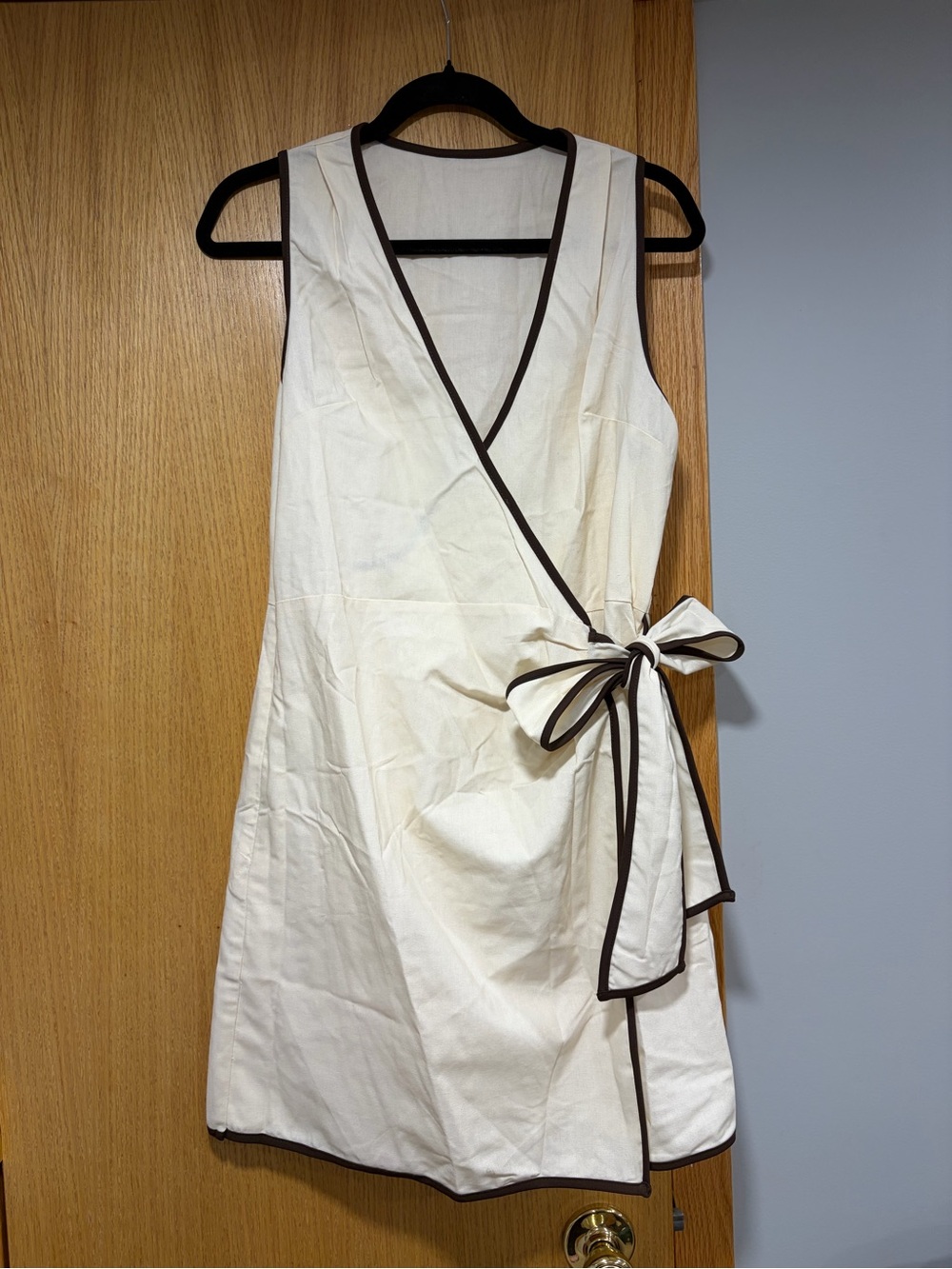 Commense Linen Blend Contrast Trim Wrap Dress - Size Medium